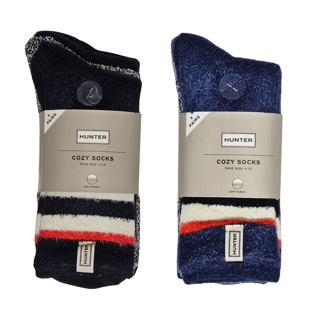 BUNDLE Hunter Socks Black & Blue Multi Women's Cozy Socks 8 Pairs Gifts Classic